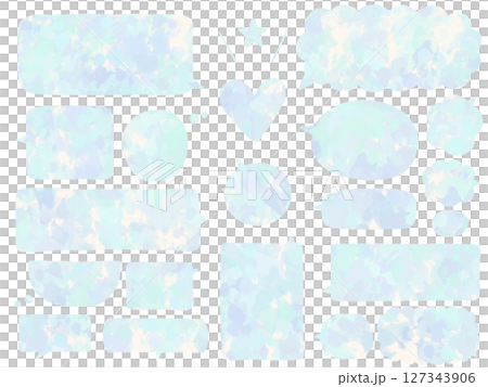 吹き出し：水彩風水色のハートマークとフキダシのセット 127343906