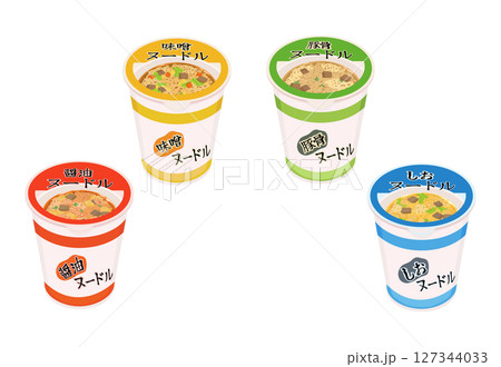 カップ麺の味四種類イラスト 127344033