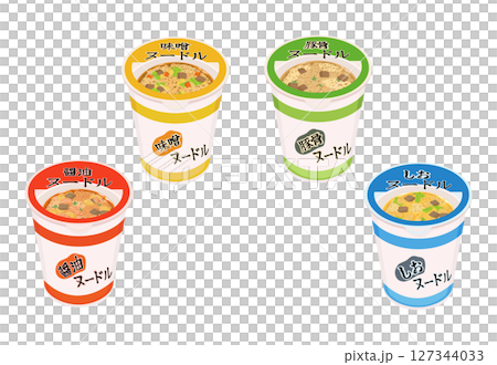カップ麺の味四種類イラスト 127344033