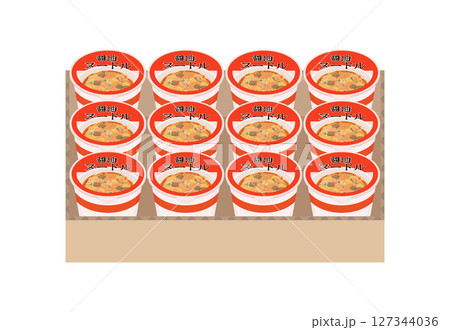 段ボール一箱の醤油ラーメンイラスト 127344036