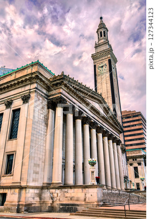 Symphony Hall and Campanile tower of Municipal Group Buildings in Springfield, Massachusetts, United States 127344123