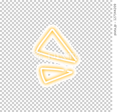 Neon-style handwritten triangle icon – Yellow glowing design representing discovery and inspiration 127344209