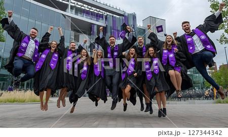 Joyful Graduation Group Jumping in Front of...のイラスト素材 [127344342] - PIXTA