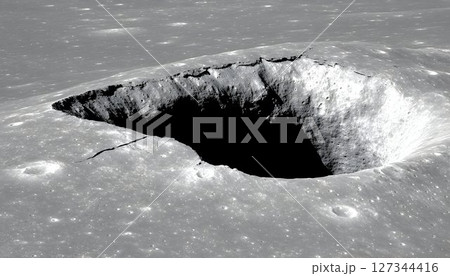 Dramatic Lunar Crater with Jagged Rim and Deep Shadowy Interior Dramatic Lunar Crater with Jagged Rim and Deep Shadowy Interior 127344416