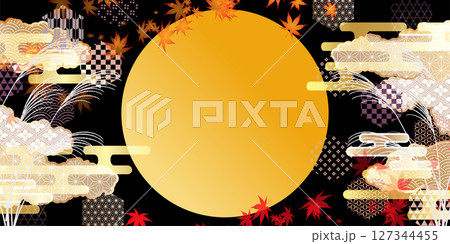 紅葉　月見　秋　背景	 127344455