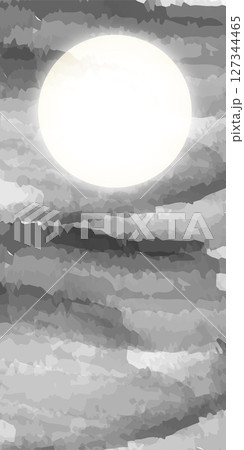 月見　波　秋　墨　背景	 127344465