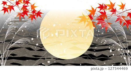 紅葉　月見　秋　背景	 127344469