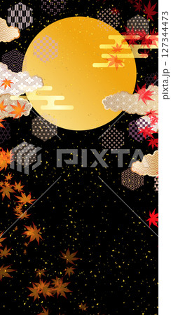 紅葉　月見　秋　背景	 127344473