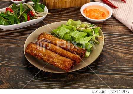 Fried Vietnamese spring roll with special sauce Fried Vietnamese spring roll with special sauce 127344977