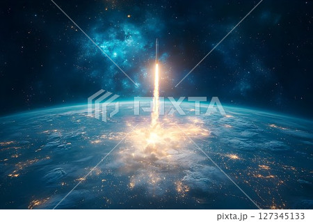 Rocket Launch Illuminating Earth from Space, a Symbol of Ambition and Progress 127345133