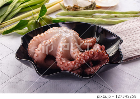 Gourmet boiled octopus in the plate 127345259