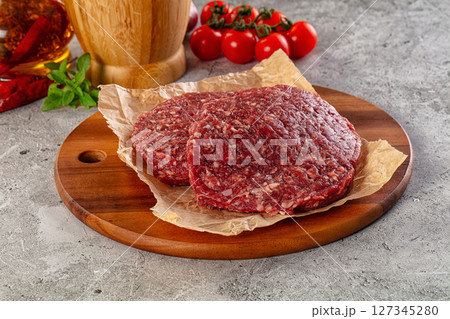 Raw beef burger cutlet for grill Raw beef burger cutlet for grill 127345280