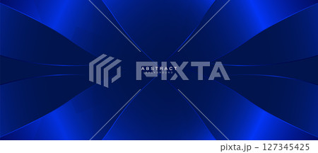 Dark blue, abstract, curved, layered shape with a ribbon and triangle background. Vector illustration 127345425