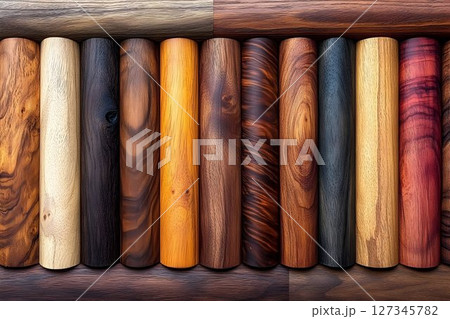Diverse Collection of Polished Wooden Cylinders 127345782