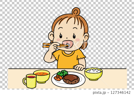 ご飯を食べるかわいい幼児の食事イラスト素材 127346142