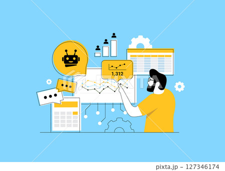 AI competitor analysis reveals strategic insights from market data, ai competitive opportunities for business growth. Powerful artificial intelligence ai competitor analysis vector illustration 127346174