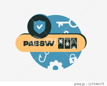 Password protection and cyber security with phishing. Two-factor authentication, data privacy for digital identity safety and secure access. Password protection flat vector illustration with icons Password protection and cyber security with phishing. Two-factor authentication, data privacy for digital identity safety and secure access. Password protection flat vector illustration with icons 127346175