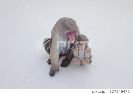Toy Sloth Figure with Baby on Back Against White 127346476