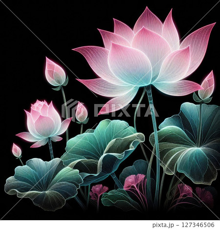 Transparent embroidered lotus with Generative AI. 127346506