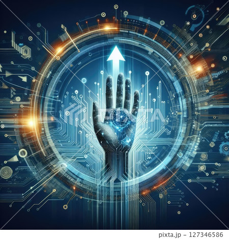 Abstract digital hand holding rising arrows...のイラスト素材 [127346586] - PIXTA