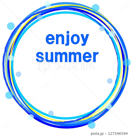 エンジョイ・サマー　enjoy summer　リング　ドット　白背景　ブルー 127346594