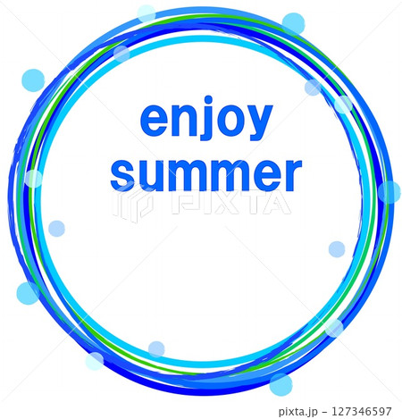 エンジョイ・サマー　enjoy summer　リング　ドット　白背景　ブルー 127346597