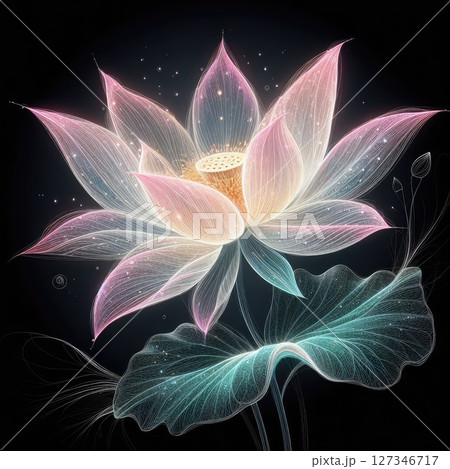 Transparent embroidered lotus with Generative AI. 127346717