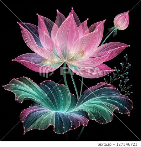 Transparent embroidered lotus with Generative AI. 127346723
