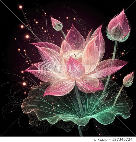 Transparent embroidered lotus with Generative AI. 127346724