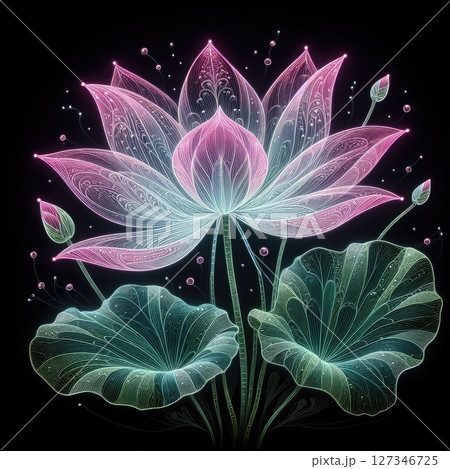 Transparent embroidered lotus with Generative AI. 127346725