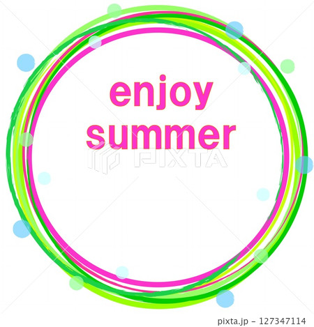 エンジョイ・サマー　enjoy summer　フレーム　白背景　リング　ドット　グリーン 127347114
