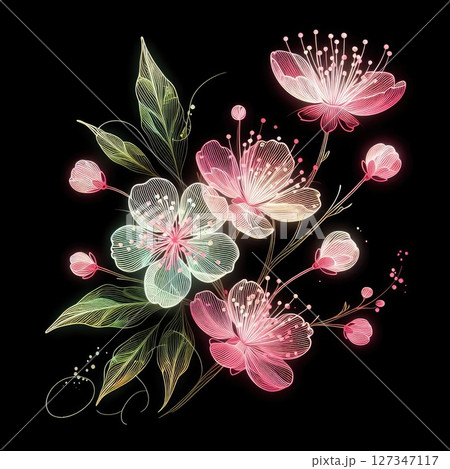Transparent embroidered cherry blossoms with Generative AI. 127347117