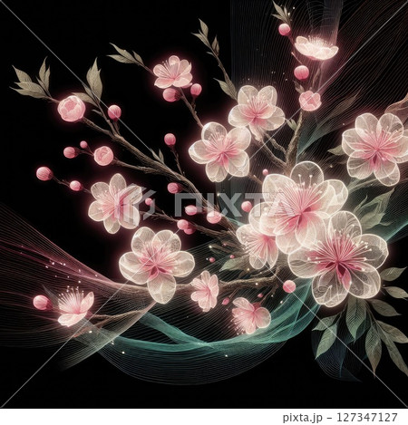 Transparent embroidered cherry blossoms with Generative AI. 127347127