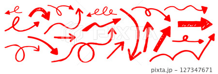 手描きタッチの矢印素材・赤色 127347671