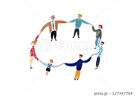 手描きイラスト 輪になって手をつなぐ人々 手描きイラスト 輪になって手をつなぐ人々 127347704