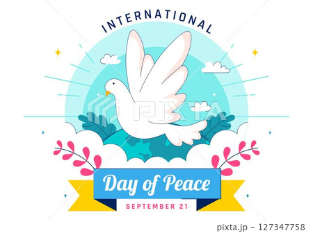 International Peace Day Vector Illustration Featuring Hands, Dove, Globe, and Blue Sky to Promote Prosperity Around the World in a Flat Background 127347758