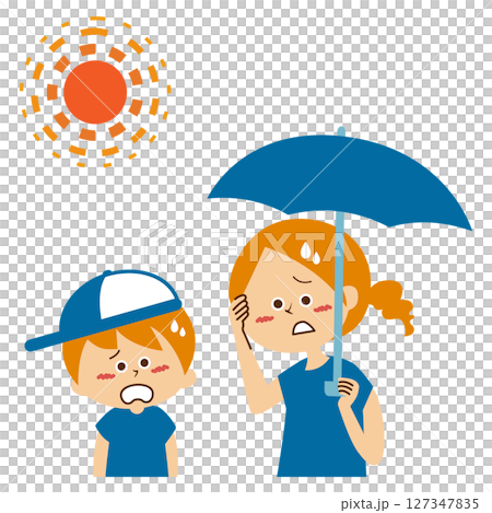 中暑戶外親子插圖素材 127347835