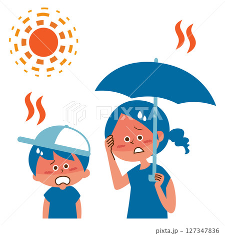 熱中症　屋外　親子　のイラスト素材 127347836