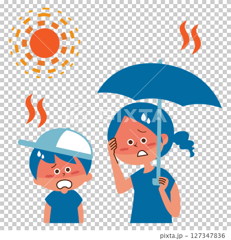 熱中症　屋外　親子　のイラスト素材 127347836