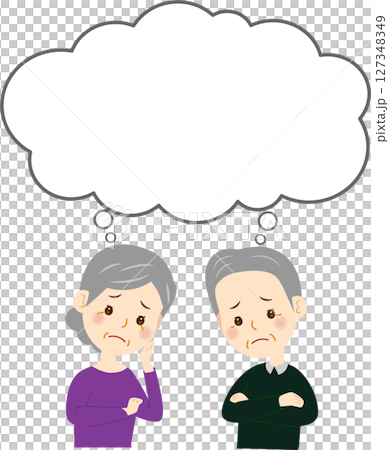 Worried elderly couple_speech bubble Worried elderly couple_speech bubble 127348349