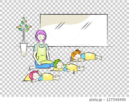 保育員照顧午睡的孩子|育兒和幼兒園插畫系列 保育員照顧午睡的孩子|育兒和幼兒園插畫系列 127348490