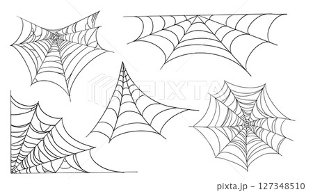 Spiderweb corner line border, gothic scary hanging net frame. Simple spooky halloween decoration. Cobweb spider trap. 127348510
