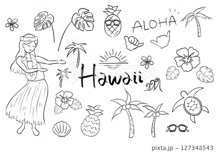 ハワイのイラストセット（線画） 127348543