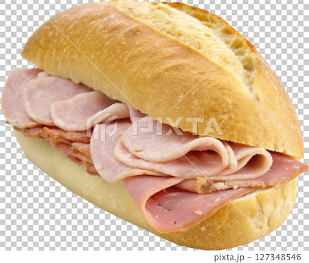 Classic ham sandwich with crusty bread 127348546