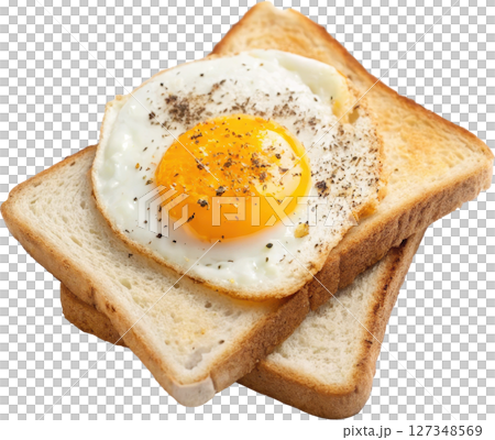 Open faced egg sandwich on toasted bread 127348569