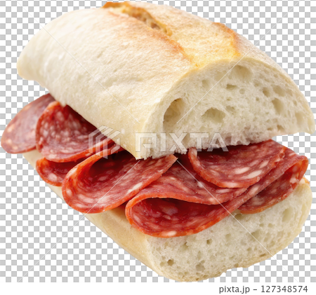 Salami sandwich on a white roll 127348574