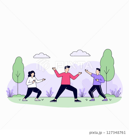 Group Tai Chi Practice in the Park 127348761