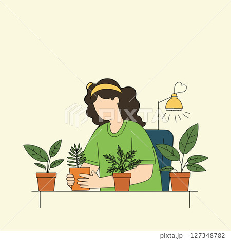 Woman with Potted Plants 127348782
