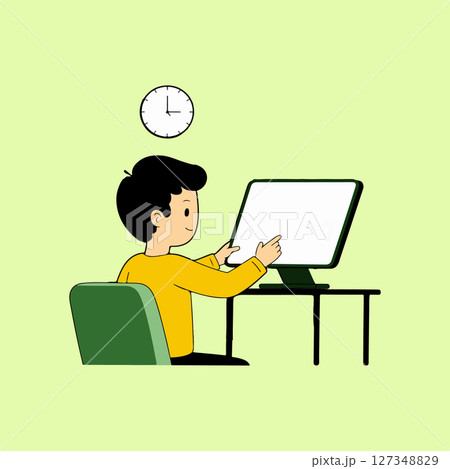 Boy using computer at desk Boy using computer at desk 127348829