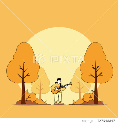 Autumn Serenade: Guitarist in the Woods 127348847